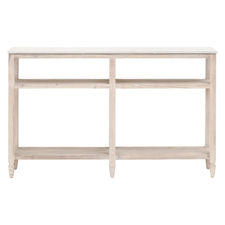Essentials For Living Emerie Narrow Console Table ~ White Wash Pine, White Quartz
