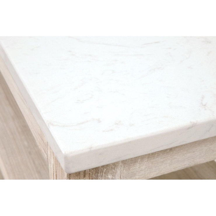 Essentials For Living Emerie Narrow Console Table ~ White Wash Pine, White Quartz