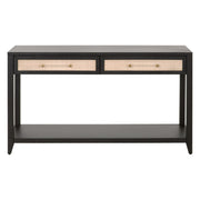 Essentials For Living Holland 2-Drawer Console Table ~ Brushed Black Acacia, Natural Rattan