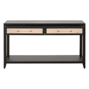 Essentials For Living Holland 2-Drawer Console Table ~ Brushed Black Acacia, Natural Rattan