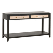 Essentials For Living Holland 2-Drawer Console Table ~ Brushed Black Acacia, Natural Rattan