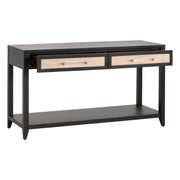 Essentials For Living Holland 2-Drawer Console Table ~ Brushed Black Acacia, Natural Rattan