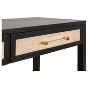 Essentials For Living Holland 2-Drawer Console Table ~ Brushed Black Acacia, Natural Rattan