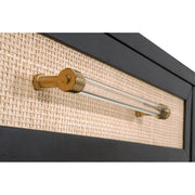 Essentials For Living Holland 2-Drawer Console Table ~ Brushed Black Acacia, Natural Rattan