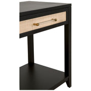 Essentials For Living Holland 2-Drawer Console Table ~ Brushed Black Acacia, Natural Rattan