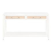 Essentials For Living Holland 2-Drawer Console Table ~ Matte White, Natural Rattan