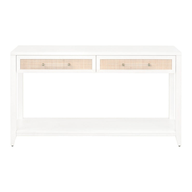 Essentials For Living Holland 2-Drawer Console Table ~ Matte White, Natural Rattan