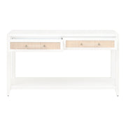 Essentials For Living Holland 2-Drawer Console Table ~ Matte White, Natural Rattan