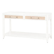 Essentials For Living Holland 2-Drawer Console Table ~ Matte White, Natural Rattan