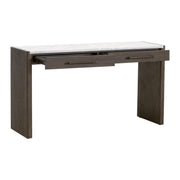 Essentials For Living Linnea 2-Drawer Console Table ~ White Carrera Marble, Burnished Brown Acacia