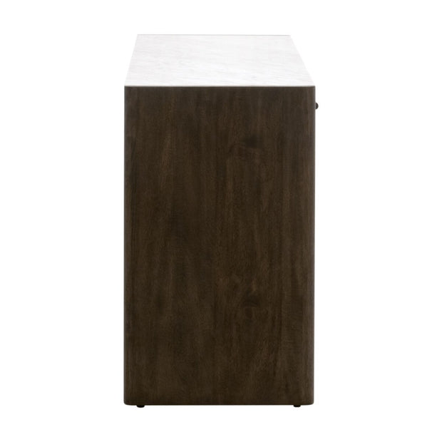 Essentials For Living Linnea 2-Drawer Console Table ~ White Carrera Marble, Burnished Brown Acacia