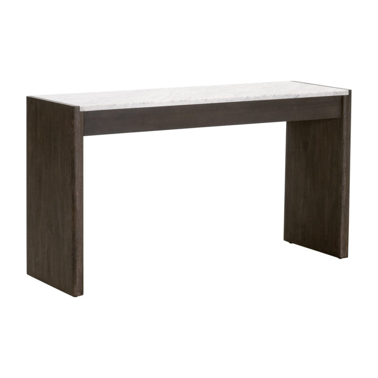 Essentials For Living Linnea 2-Drawer Console Table ~ White Carrera Marble, Burnished Brown Acacia