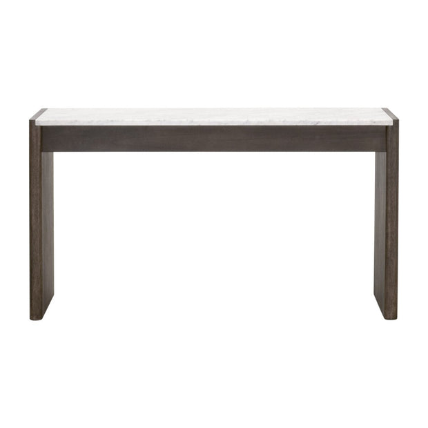 Essentials For Living Linnea 2-Drawer Console Table ~ White Carrera Marble, Burnished Brown Acacia
