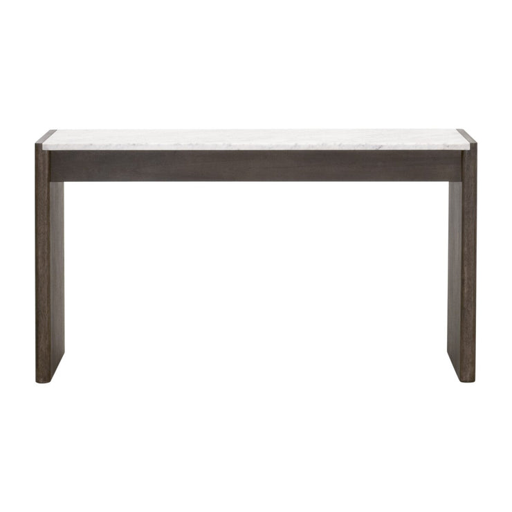 Essentials For Living Linnea 2-Drawer Console Table ~ White Carrera Marble, Burnished Brown Acacia