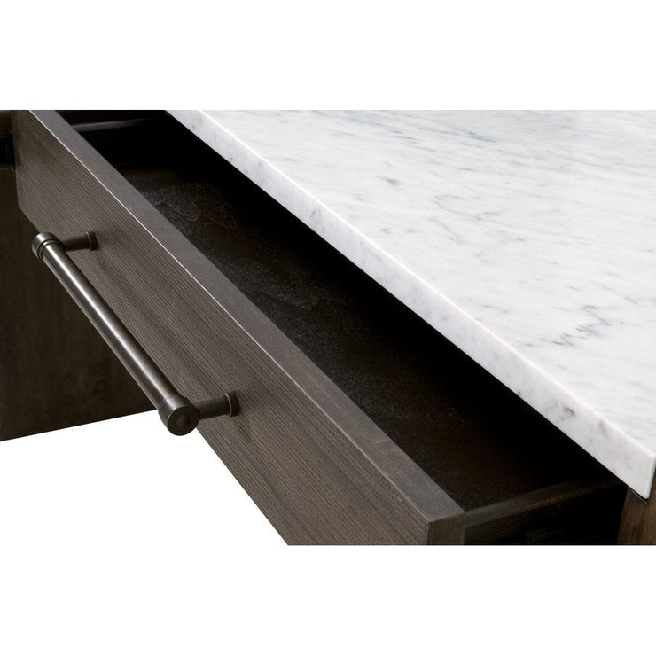 Essentials For Living Linnea 2-Drawer Console Table ~ White Carrera Marble, Burnished Brown Acacia
