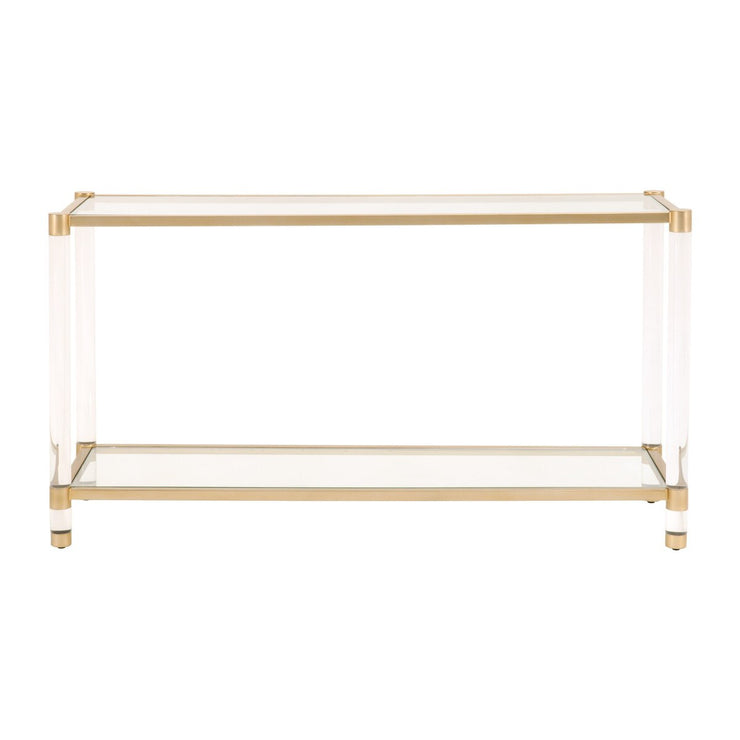 Essentials For Living Nouveau Console Table ~ Brushed Brass, Lucite, Clear Glass