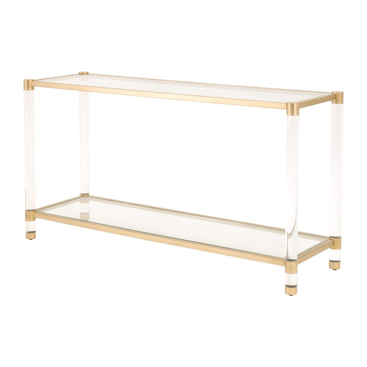 Essentials For Living Nouveau Console Table ~ Brushed Brass, Lucite, Clear Glass