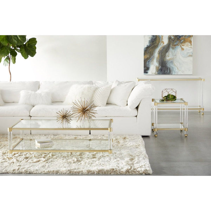 Essentials For Living Nouveau Console Table ~ Brushed Brass, Lucite, Clear Glass