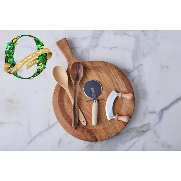 etúHOME Italien Chef Set Includes Large Cutting Board Bowl, Pizza Cutter, Mezzaluna and Serving Spoons
