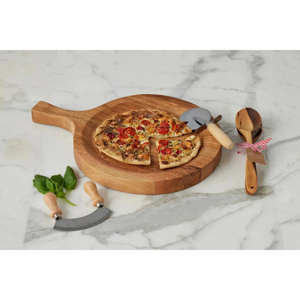 etúHOME Italien Chef Set Includes Large Cutting Board Bowl, Pizza Cutter, Mezzaluna and Serving Spoons