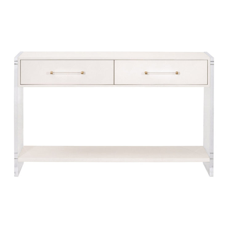 Essentials For Living Sonia Shagreen Console Table ~ Pearl Shagreen, Lucite, Brushed Brass