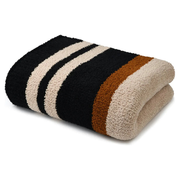 Kashwere Ultra Plush Multi Striped Throw in Wheat, Black and Chestnut