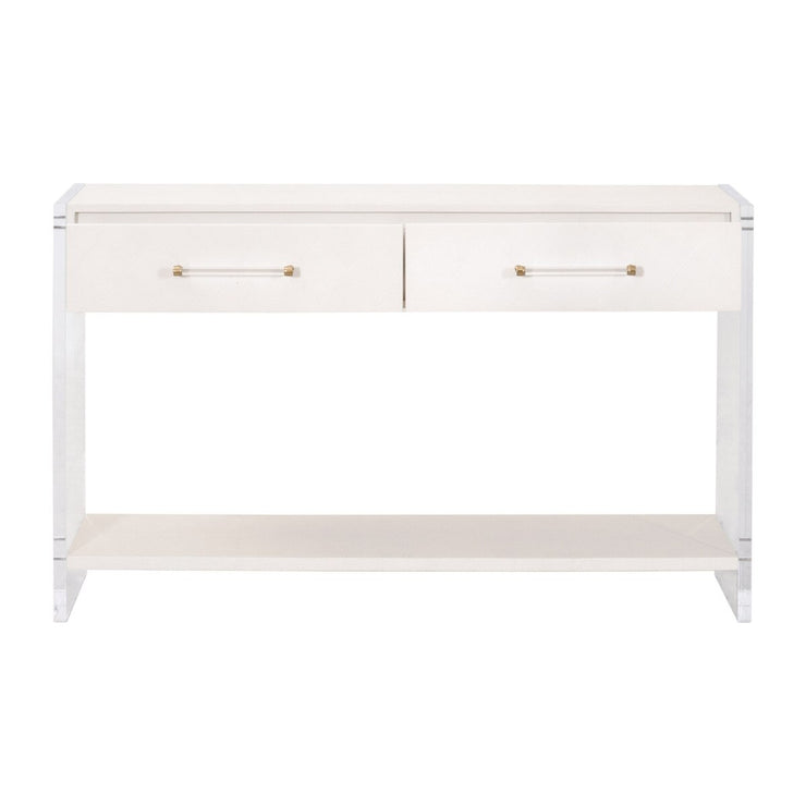 Essentials For Living Sonia Shagreen Console Table ~ Pearl Shagreen, Lucite, Brushed Brass