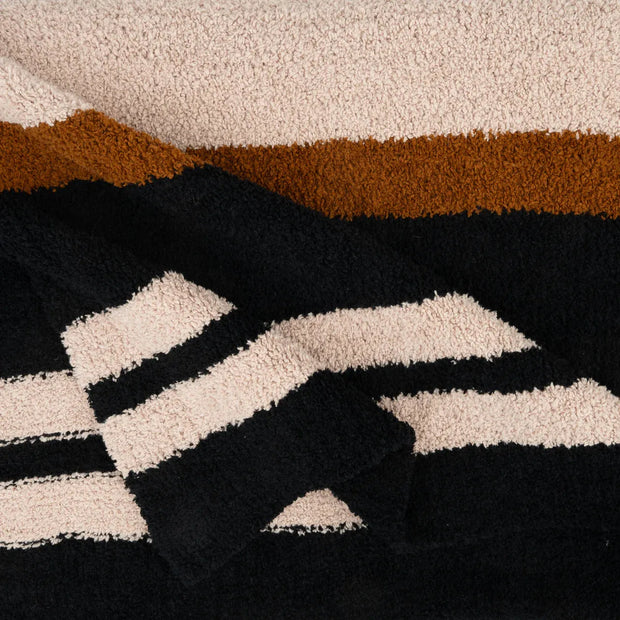 Kashwere Ultra Plush Multi Striped Throw in Wheat, Black and Chestnut