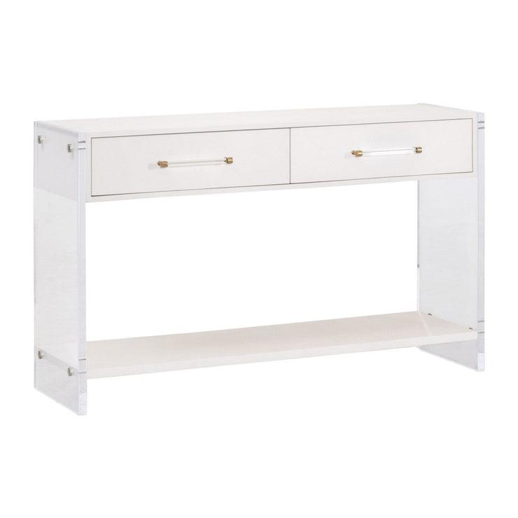 Essentials For Living Sonia Shagreen Console Table ~ Pearl Shagreen, Lucite, Brushed Brass
