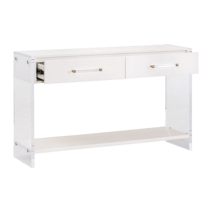 Essentials For Living Sonia Shagreen Console Table ~ Pearl Shagreen, Lucite, Brushed Brass
