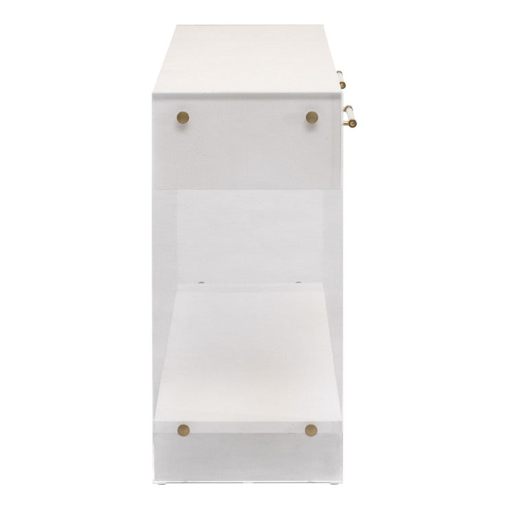 Essentials For Living Sonia Shagreen Console Table ~ Pearl Shagreen, Lucite, Brushed Brass