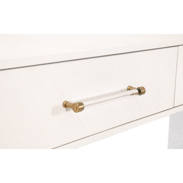 Essentials For Living Sonia Shagreen Console Table ~ Pearl Shagreen, Lucite, Brushed Brass