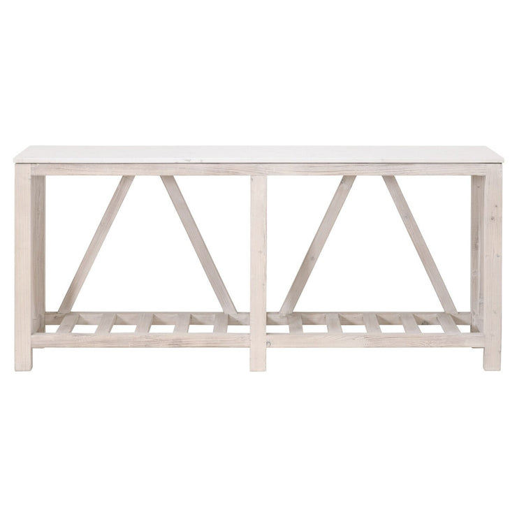 Essentials For Living Spruce Console Table ~ White Wash Pine, White Quartz