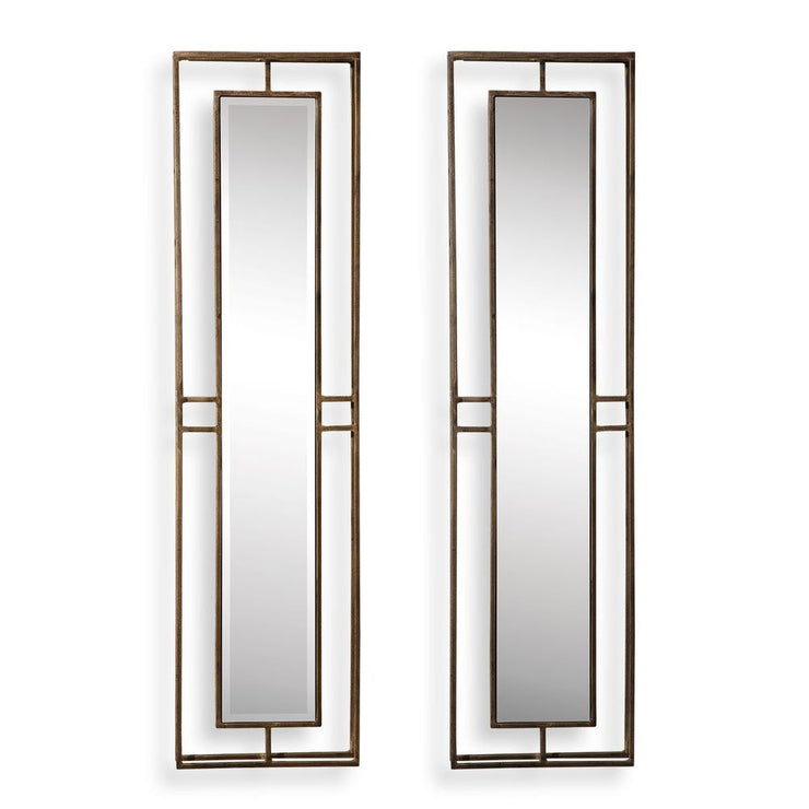 Uttermost Rutledge Contemporary Antique Gold Metal Mirrors ~ Set Of 2