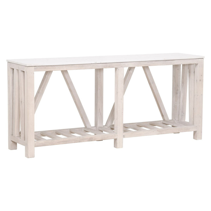 Essentials For Living Spruce Console Table ~ White Wash Pine, White Quartz