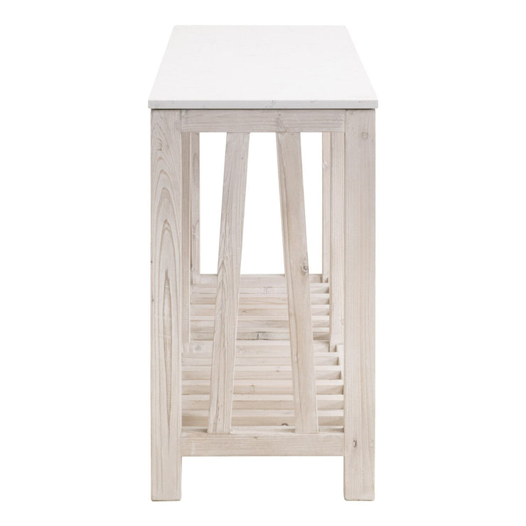 Essentials For Living Spruce Console Table ~ White Wash Pine, White Quartz