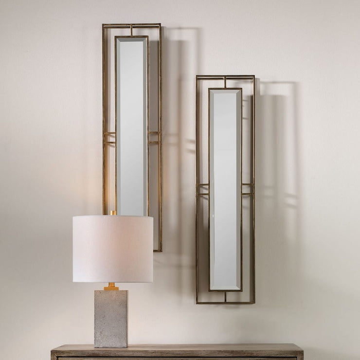 Uttermost Rutledge Contemporary Antique Gold Metal Mirrors ~ Set Of 2
