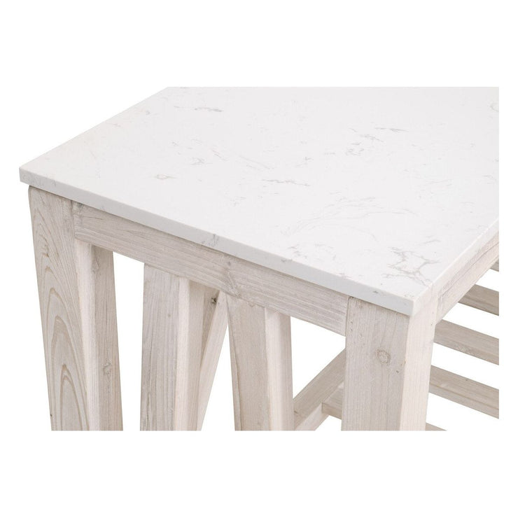 Essentials For Living Spruce Console Table ~ White Wash Pine, White Quartz