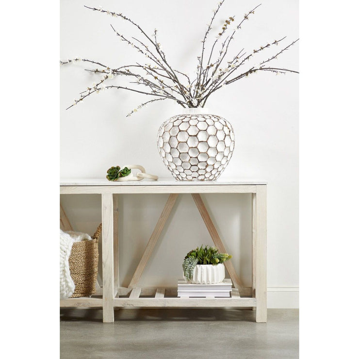 Essentials For Living Spruce Console Table ~ White Wash Pine, White Quartz