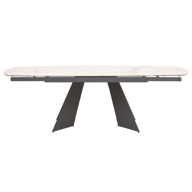 Essentials For Living Torque Extension Dining Table ~ Matte Dark Gray Metal With White Ceramic Top