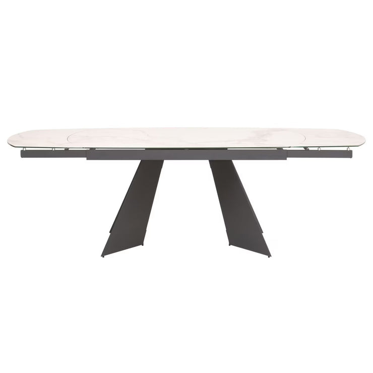 Essentials For Living Torque Extension Dining Table ~ Matte Dark Gray Metal With White Ceramic Top