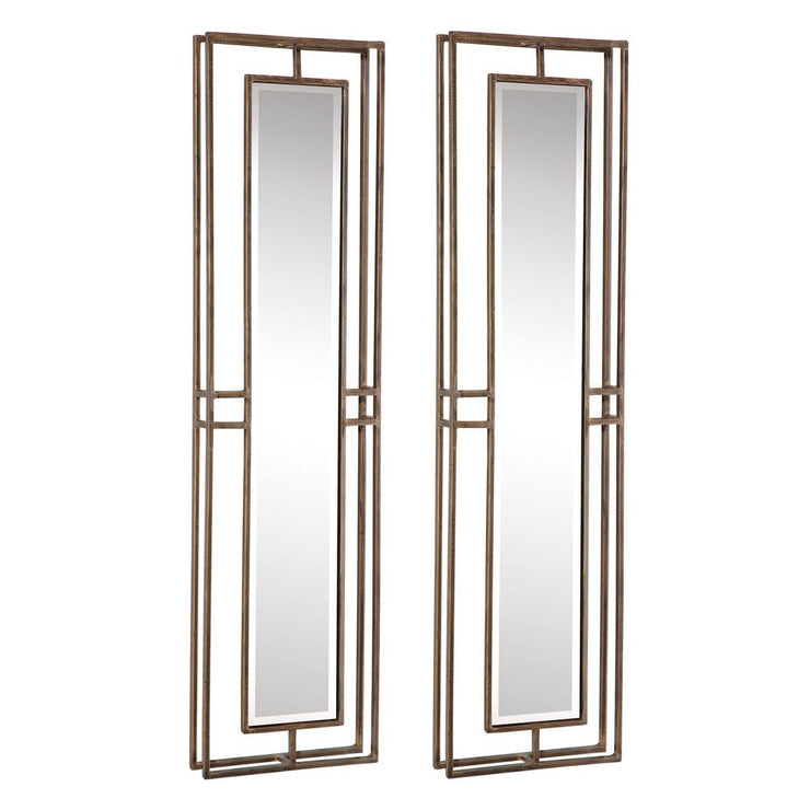 Uttermost Rutledge Contemporary Antique Gold Metal Mirrors ~ Set Of 2