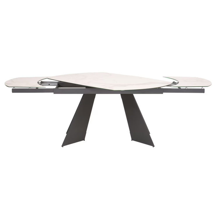 Essentials For Living Torque Extension Dining Table ~ Matte Dark Gray Metal With White Ceramic Top