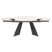 Essentials For Living Torque Extension Dining Table ~ Matte Dark Gray Metal With White Ceramic Top