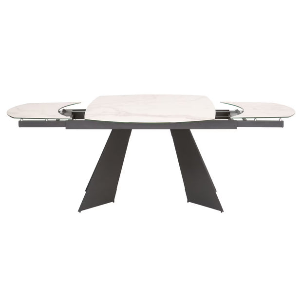 Essentials For Living Torque Extension Dining Table ~ Matte Dark Gray Metal With White Ceramic Top