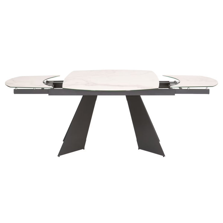 Essentials For Living Torque Extension Dining Table ~ Matte Dark Gray Metal With White Ceramic Top