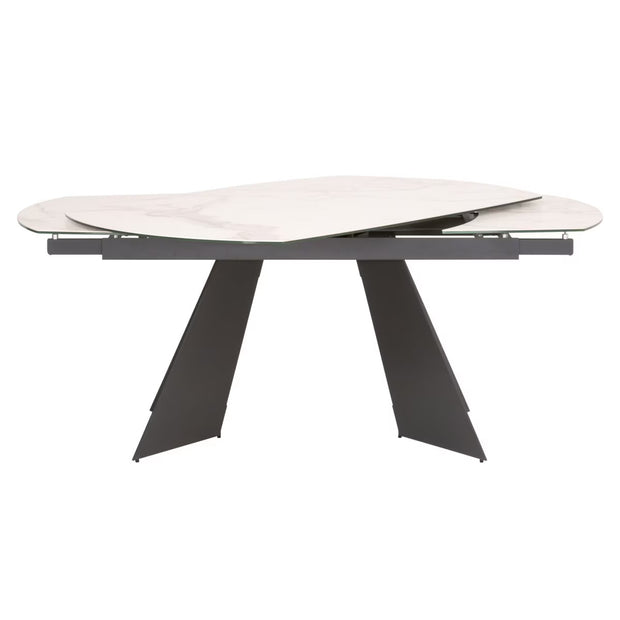 Essentials For Living Torque Extension Dining Table ~ Matte Dark Gray Metal With White Ceramic Top