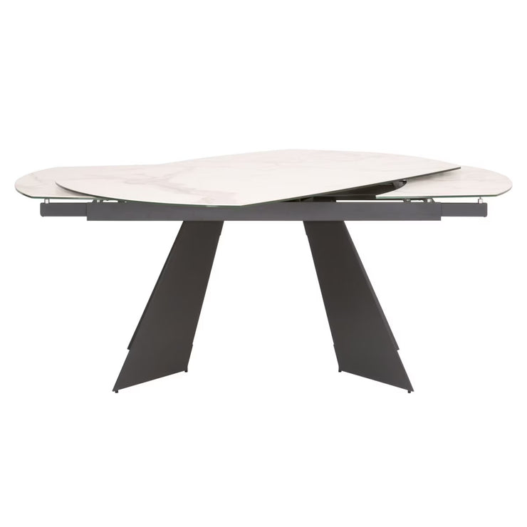 Essentials For Living Torque Extension Dining Table ~ Matte Dark Gray Metal With White Ceramic Top