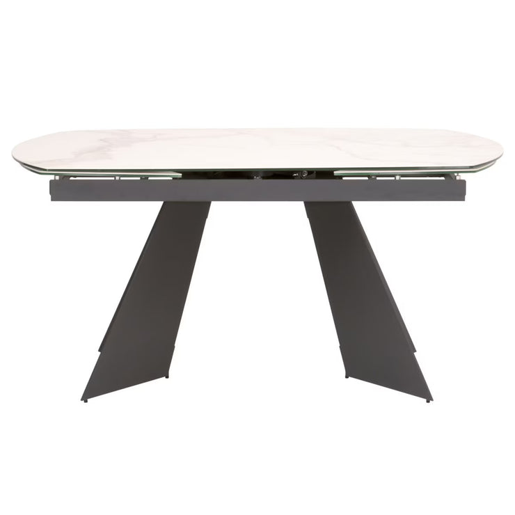 Essentials For Living Torque Extension Dining Table ~ Matte Dark Gray Metal With White Ceramic Top