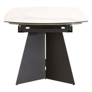 Essentials For Living Torque Extension Dining Table ~ Matte Dark Gray Metal With White Ceramic Top